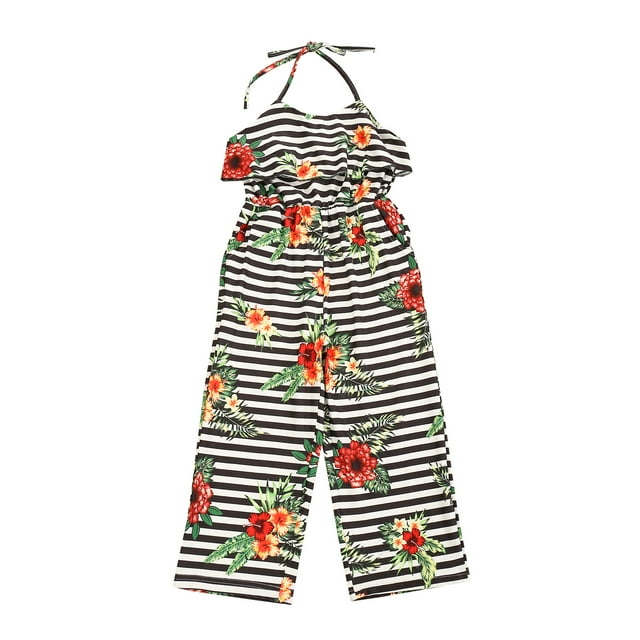 Kmbangi Combinaison à Rayures pour Filles, Imprimé Floral, Combinaison Élégante