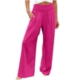 thumbnail image 2 of HUJlwoi Wide Leg Pants Woman Cotton Linen Fold over Waist Loose Flowy Trousers with Pockets Comfortable Trendy Pants, 2 of 5