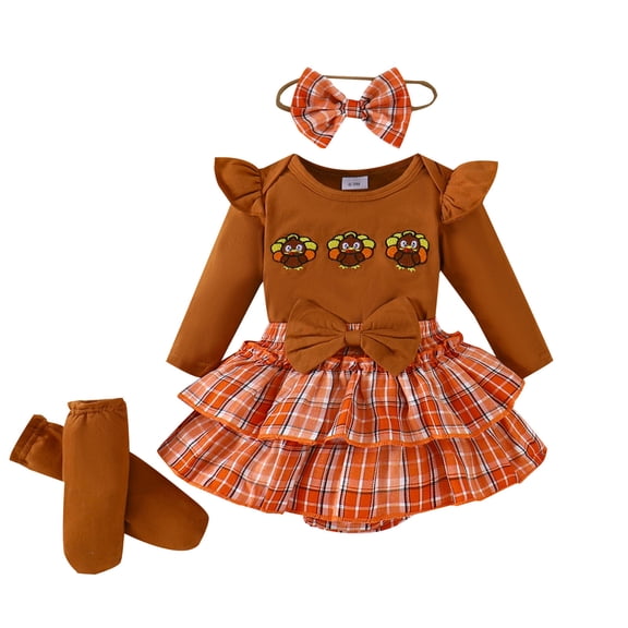 Whouriu Baby Halloween Outfit Set Cute Pumpkin Ruffle Romper Skirt Headband Leg Warmers Soft Party Wear 4Pcs Set