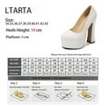 thumbnail image 3 of Women's Chunky High Heels Round Toe Pumps 14cm Heel 4cm Platform WZ, 3 of 10