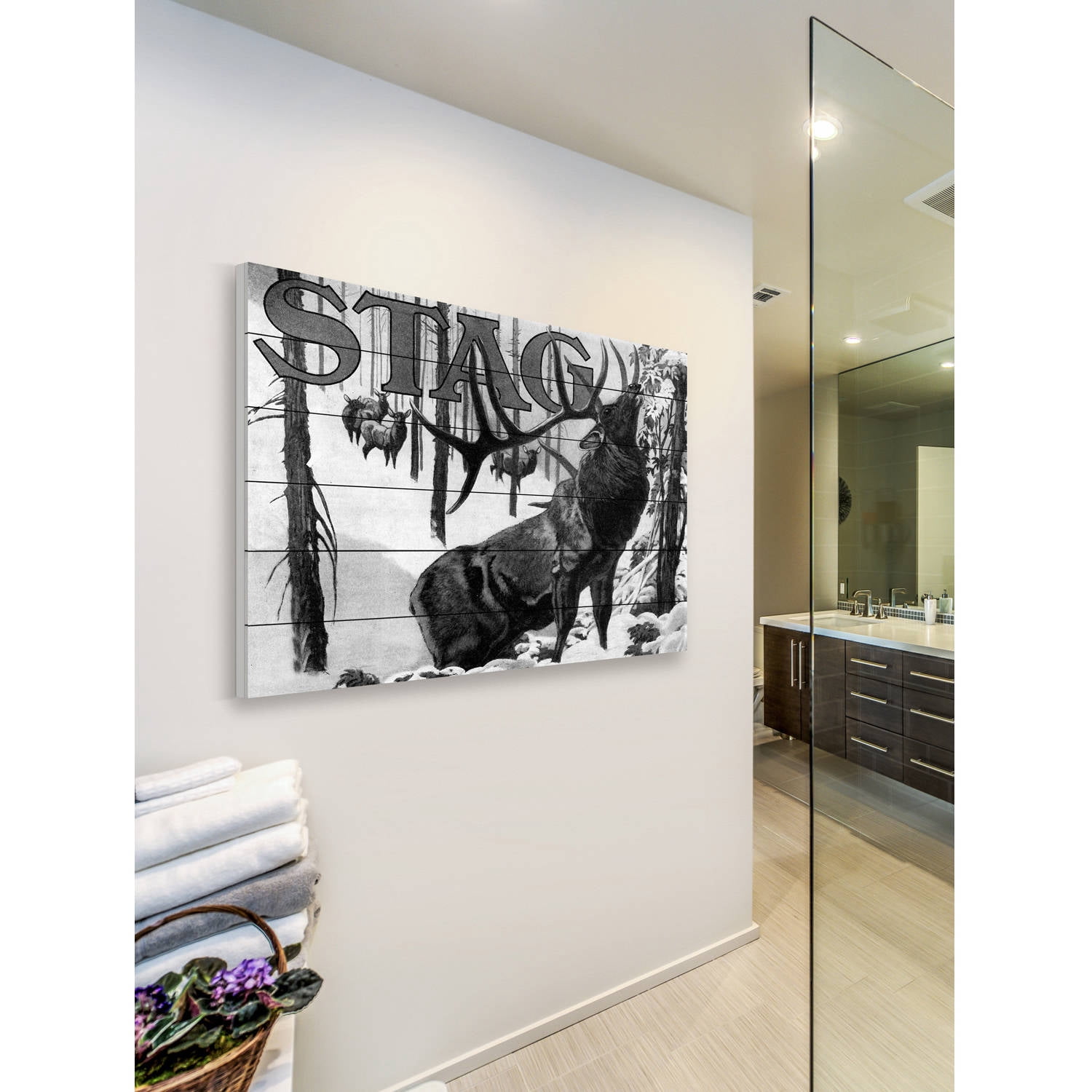 Marmont Hill "Stag" Painting Print on White Wood