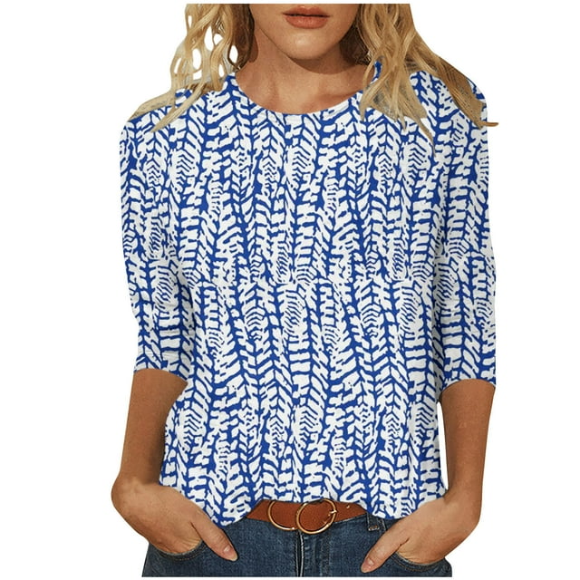 Birdeem Mode Femme Col Rond T-Shirt Manches 3/4 Automne Blouse Imprimée Chandail en Molleton