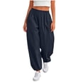 thumbnail image 3 of Women's Soft Fabric Wide Leg Elastic Waist Pants with Pockets, Tummy Control Tulip Fit Casual Stretch, Mid Waisted Straight Leg Comfy Lounge Trouser, For Office Daily | TruBelle,Navy M, 3 of 8