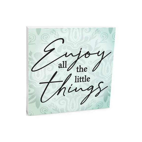 Enjoy Little Things Mint Scroll 10 x 10 Wood Tabletop Sign Plaque
