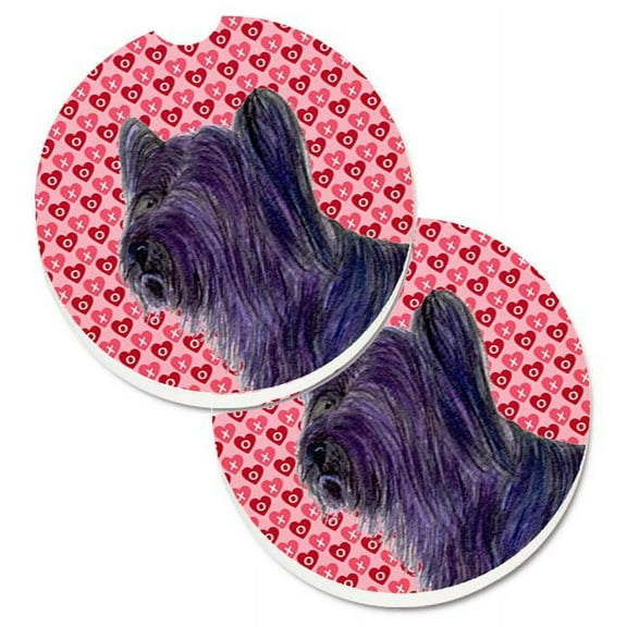 Skye Terrier Hearts Love & Valentines Day Portrait Set of 2 Cup Holder Car Coaster