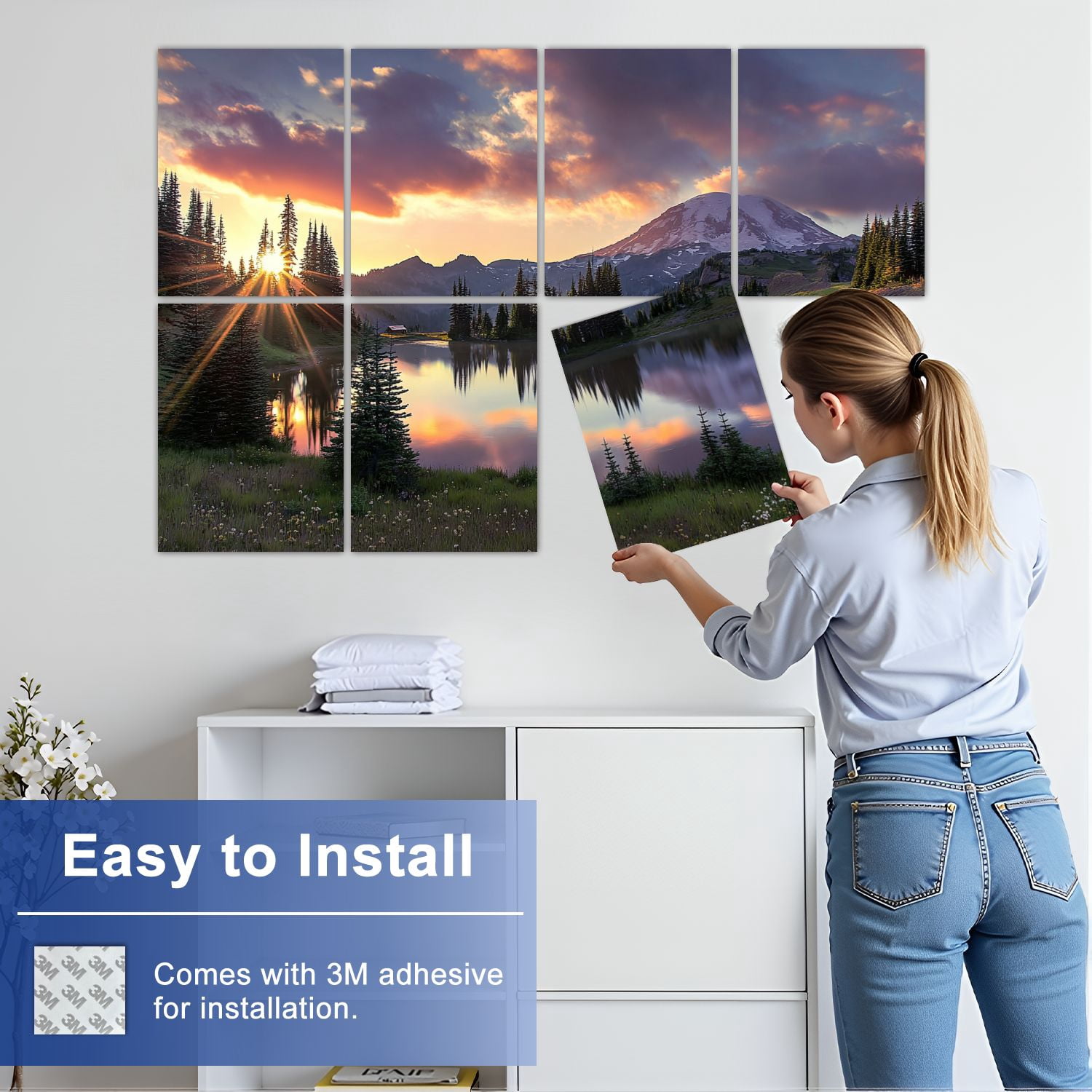 8 Pack Art Acoustic Panels Sound Absorbing Rainier sunset Decorative Soundproof Wall Panels Self Adhesive for Nursery Game Room Bedroom 48"x32"