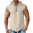 thumbnail image 3 of Men's Linen Sleeveless Hoodie Quarter Zip Pullover Solid Color Cotton Linen Blend Breathable Lightweight Casual Sports Gym Workout Beach Vacation Streetwear | Zenithor,Beige L, 3 of 8