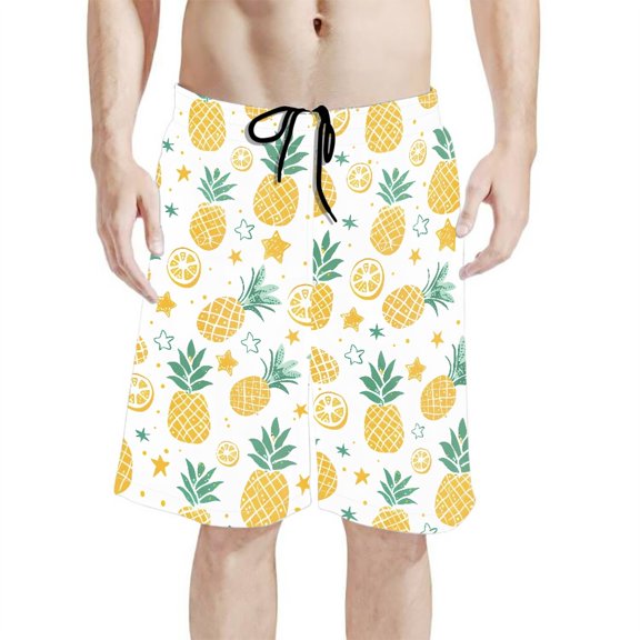 Binienty Men's Board Shorts Swim Trunks With Pineapple Print - Quick Dry for Beach Swimming and Summer Vacations