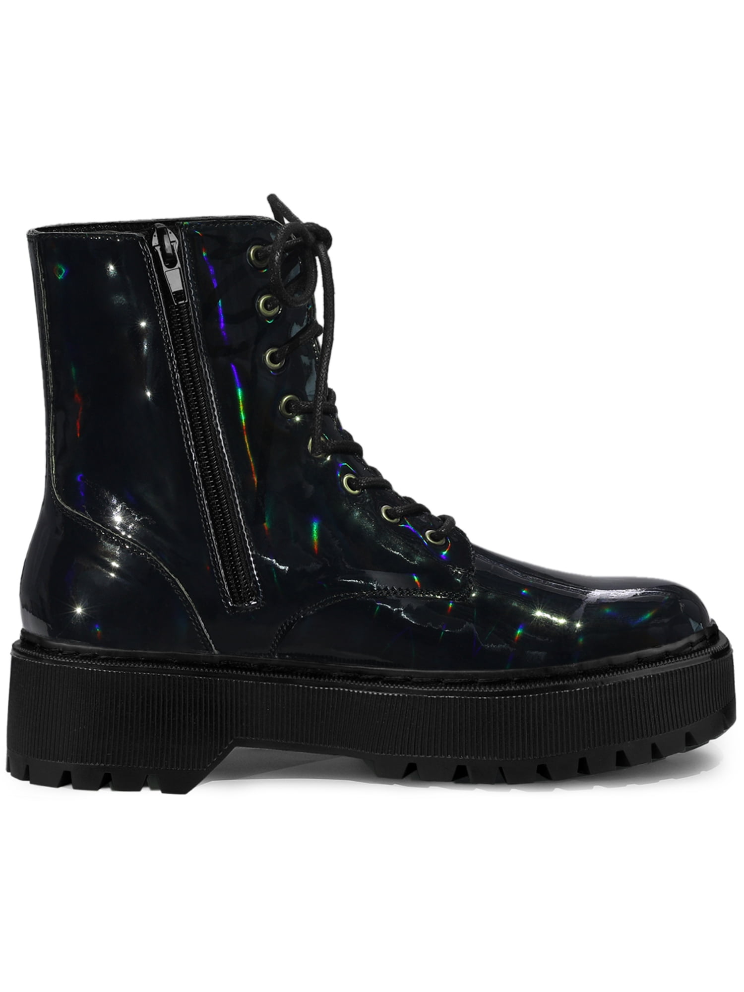 Unique Bargains Women s Round Toe Platform Lace Up Colorful Combat