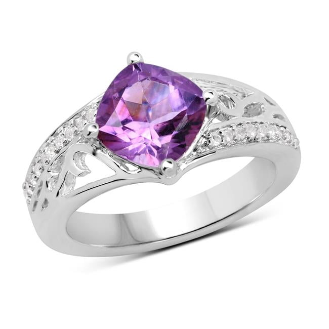 925 Sterling Silver 1.90-carat Genuine Amethyst and White Topaz Ring