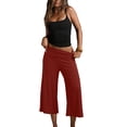 thumbnail image 5 of Womens Fold Over Gaucho Pants Culottes Low Rise Capris Foldover Flowy Going Out Flare Bottoms Wide Leg Capri Pants Wine 3XL, 5 of 5
