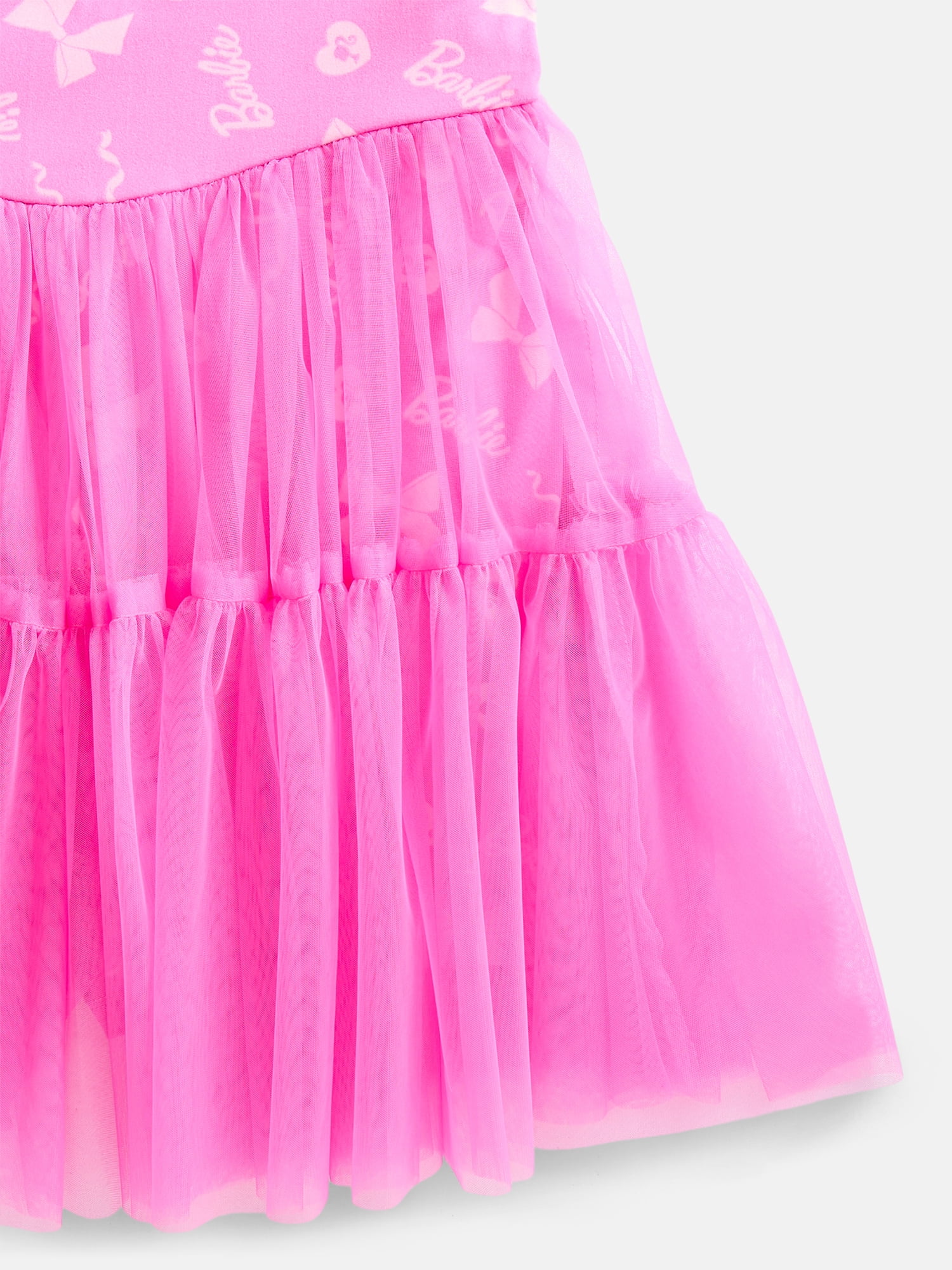 Barbie Girls Sleeveless Allover Print Tulle Romper, Sizes 4-12