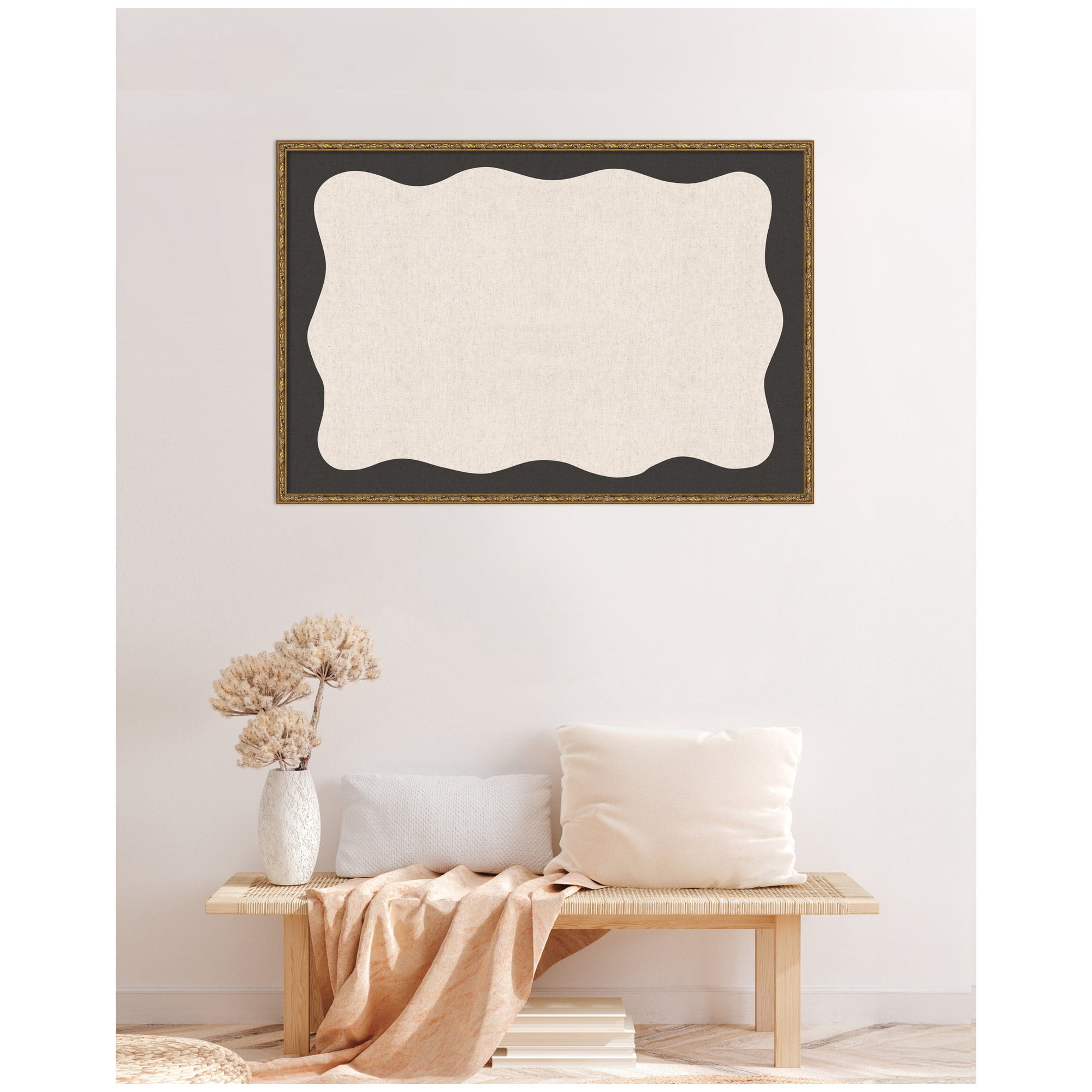 Kate and Laurel Framed Fabric Pinboard 37 x 25,  Printed Linen Decorative Bulletin Board for Use as a Vision Board or Wall Organization, Belvedere Bronze Frame