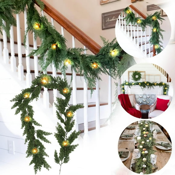 Boreal Craft Flowers for Outdoors Hanging Glowing 180cm Cedar Garland Realistic Extra Full Cedar Christmas Garland For Stairs Garlands For Decoration Christmas Cedar Garland