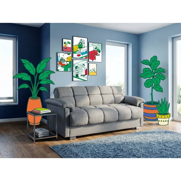 Sofá Cama Makora de Lino Gris Claro Modelo Meraki Varias Posiciones