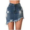 thumbnail image 2 of Njagoc3 Womens Denim Shorts with Ripped Details, High - Low Hem, Summer Street Style, Regular Fit, 2 of 6