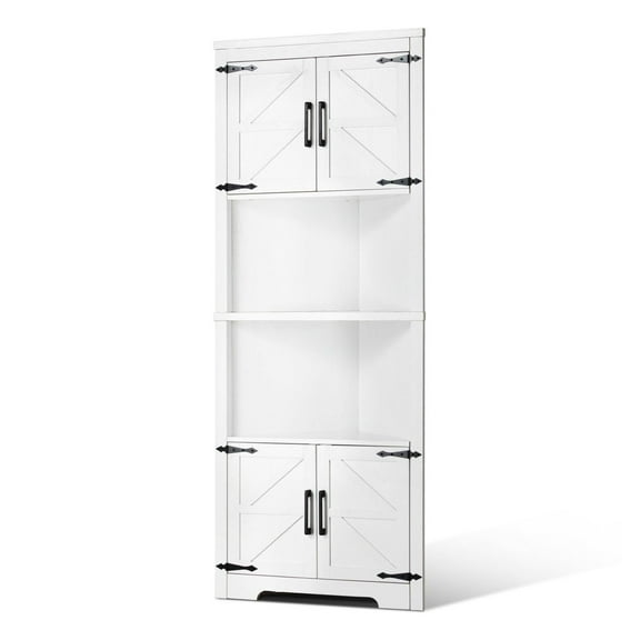 68" Corner Storage Cabinet with Doors & Shelves, White - Adjustable, Space-Saving Corner Hutch for Living Room, Kitchen, Bathroom Height 68 inch
