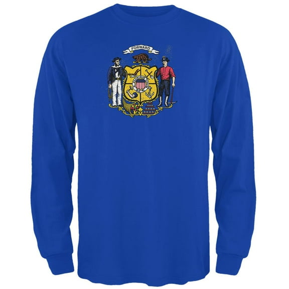 Born and Raised Wisconsin State Flag Mens Long Sleeve T Shirt Royal 2XL
