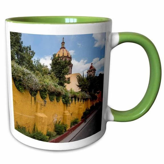 3drose, Mexico, San Miguel De Allende. Yellow Wall Outside Church., 11oz Two-tone Green Mug