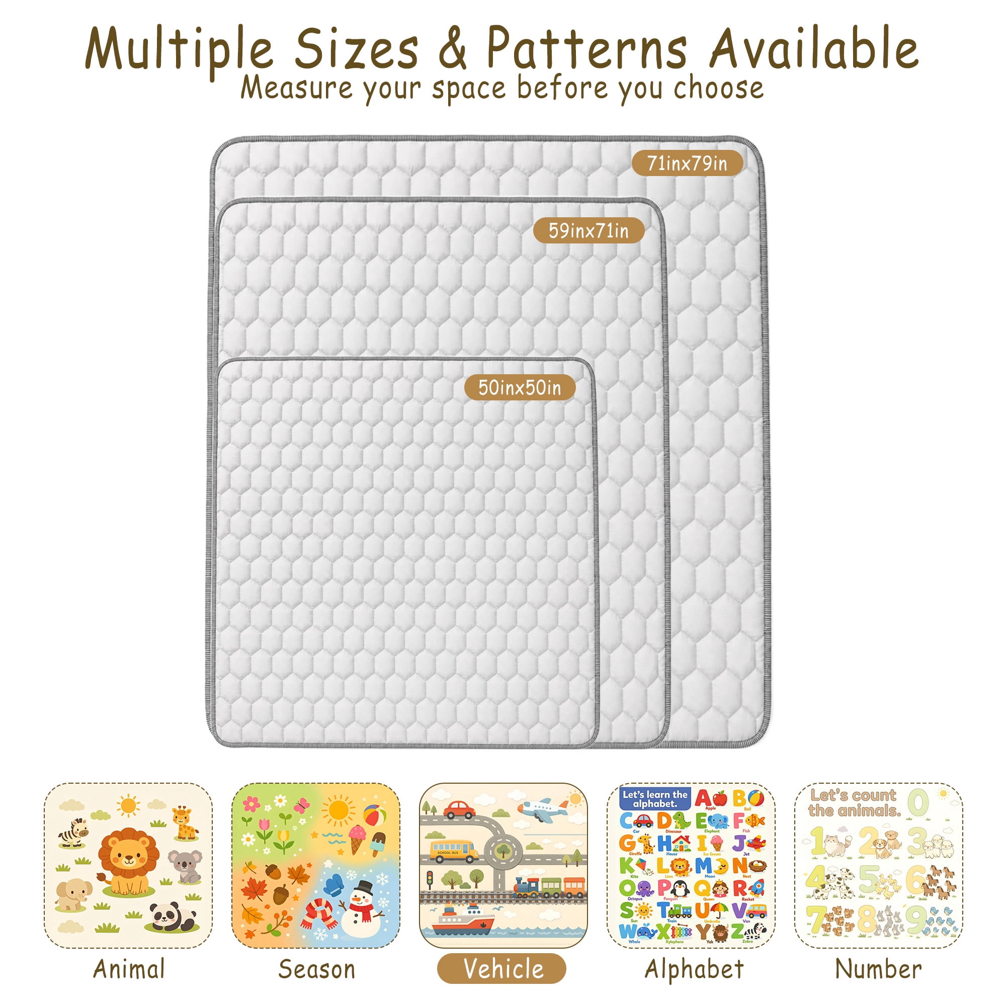 BEAUTYPEAK Baby Play Mat, 50"x50" Mat Perfect for Use Baby Playpen,Non-Slip Foldable Mat for Toddlers and Babies