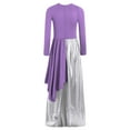 thumbnail image 4 of iiniim Girls Long Sleeve Praise Dance Outfit Dress Lyrical Worship Church Robe Metallic Wide-Leg Jumpsuit Light Purple 12, 4 of 7