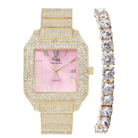 Women's Luxury Crystal Diamonds Iced Out Watch, a True Testament to blinged-Out Beauty and Timeless Glamour (L0513LA-T GLD-Pink)