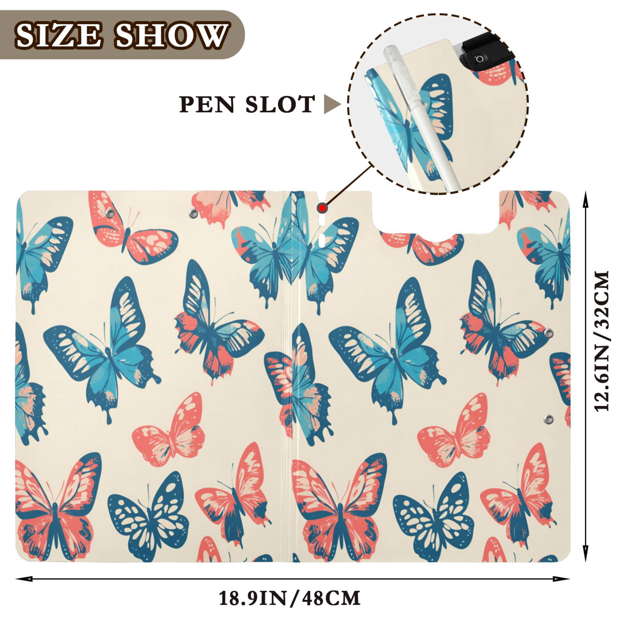 FORMRS A4 Clipboard Folder with Pen Holder Horizontal Foldable School Office Binder, Green Butterflies