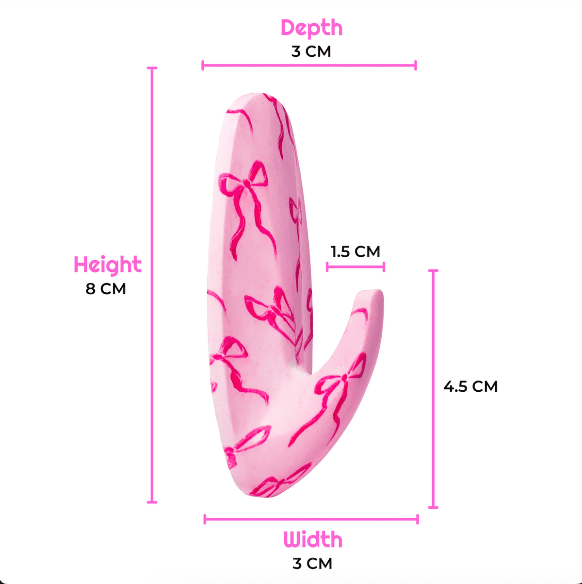 WallCandy Pink Bow Print Stick-On Wall Hooks with 3M Command Strips | 3 Pack