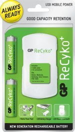 GP Recyko USB Mobile Power Pack with 2 AA NiMH Pre-Charged Rechargeable Batteries