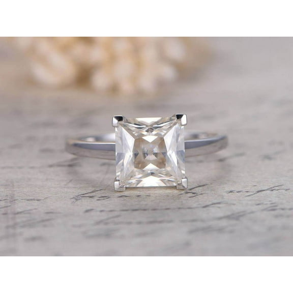 Classic Princess cut Solitaire 1.25 Ct Moissanite Engagement Ring with 18k Gold Plating