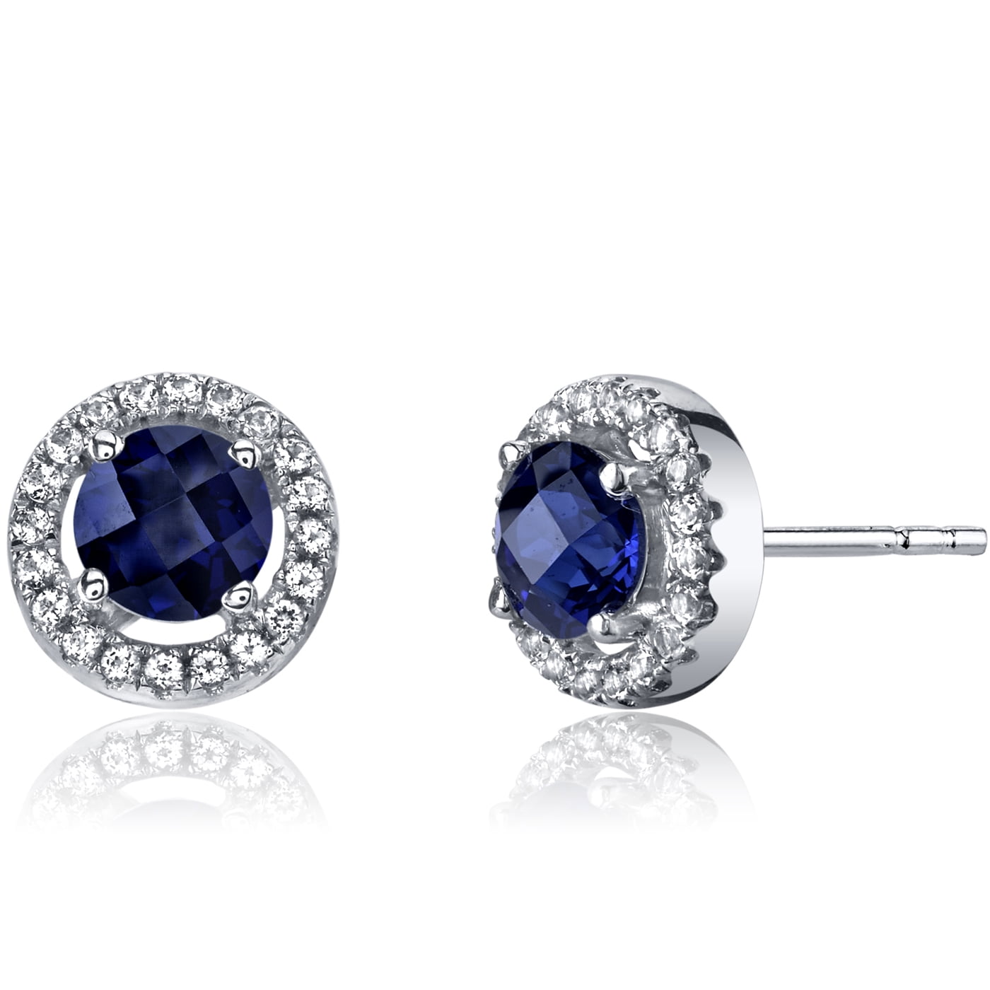 Oravo - 1.25 ct Created Blue Sapphire and White Topaz Stud Earrings in ...