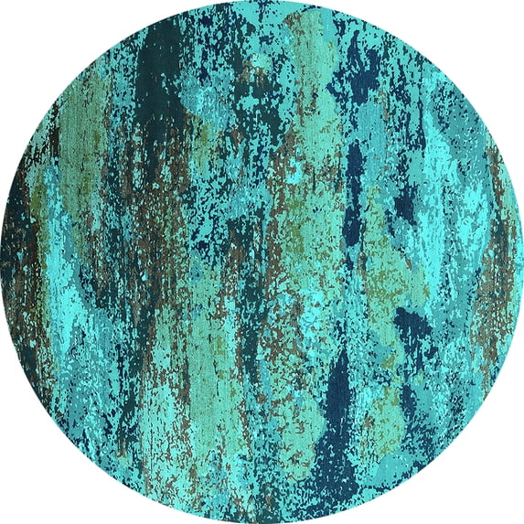 Ahgly Company Indoor Round Oriental Turquoise Blue Industrial Area Rugs, 4' Round