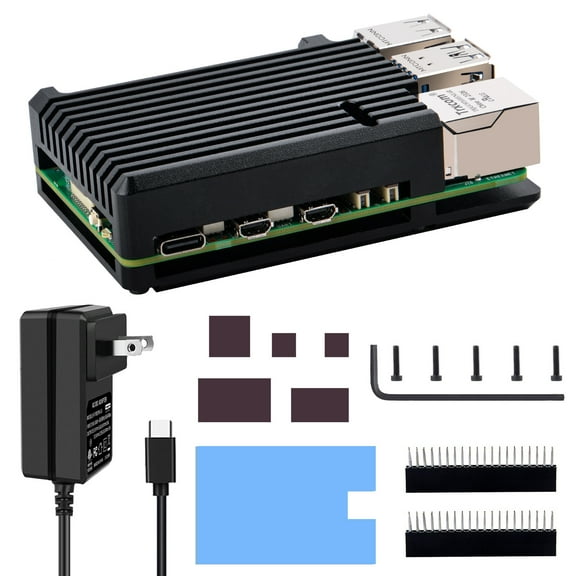 52Pi Aluminum Heatsink Case for Raspberry Pi 5, Pi 5 Aluminum Alloy Armor Case with 27W Power Supply for Raspberry Pi 5 4GB 8GB