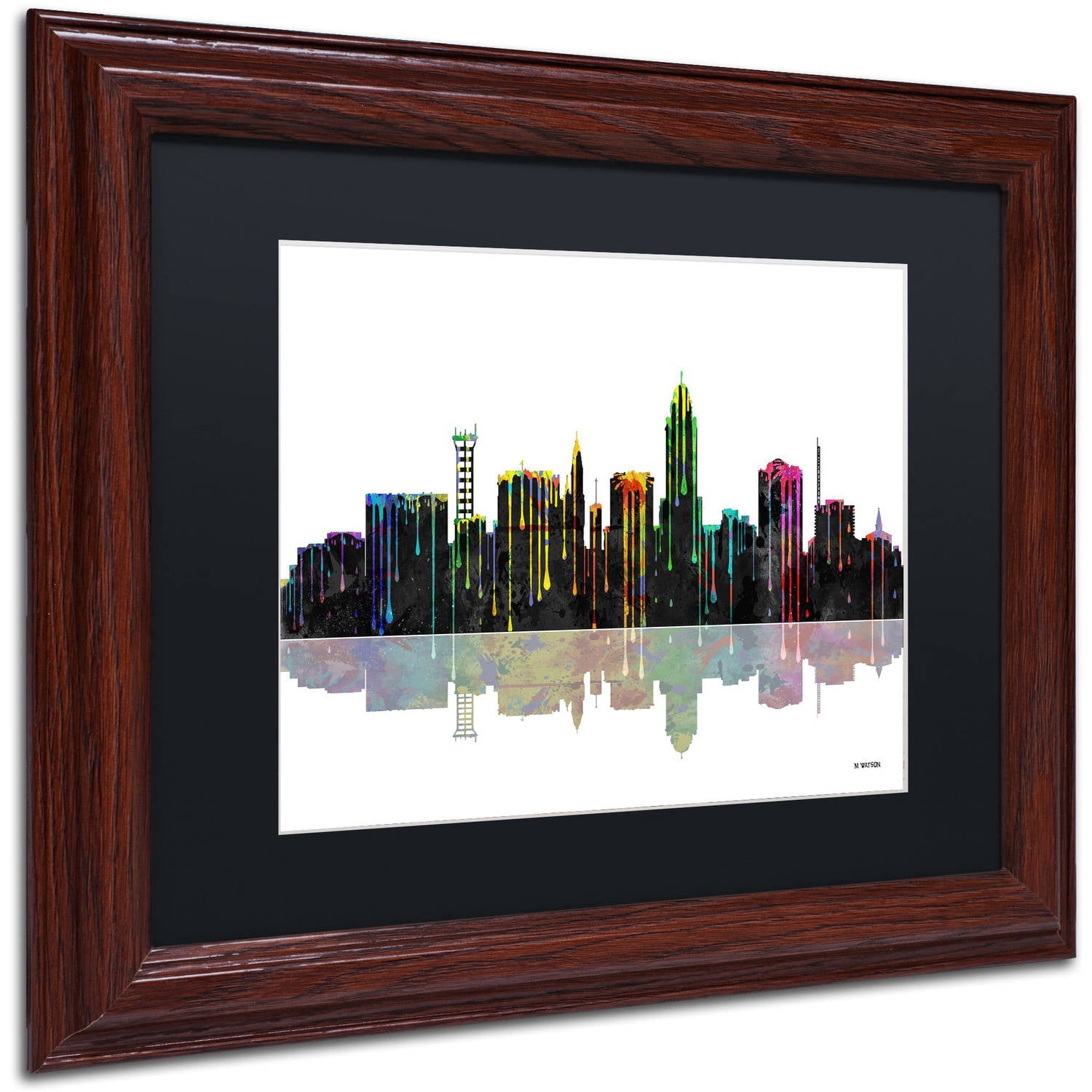 Trademark Fine Art "Lincoln Nebraska Skyline" Canvas Art by Marlene Watson Black Mat, Wood Frame