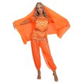 thumbnail image 2 of TiaoBug Women India Belly Dance Costume Lanterns Sleeves Top Pants Hip Scarf Head Scarf 4Pcs Orange One Size, 2 of 6