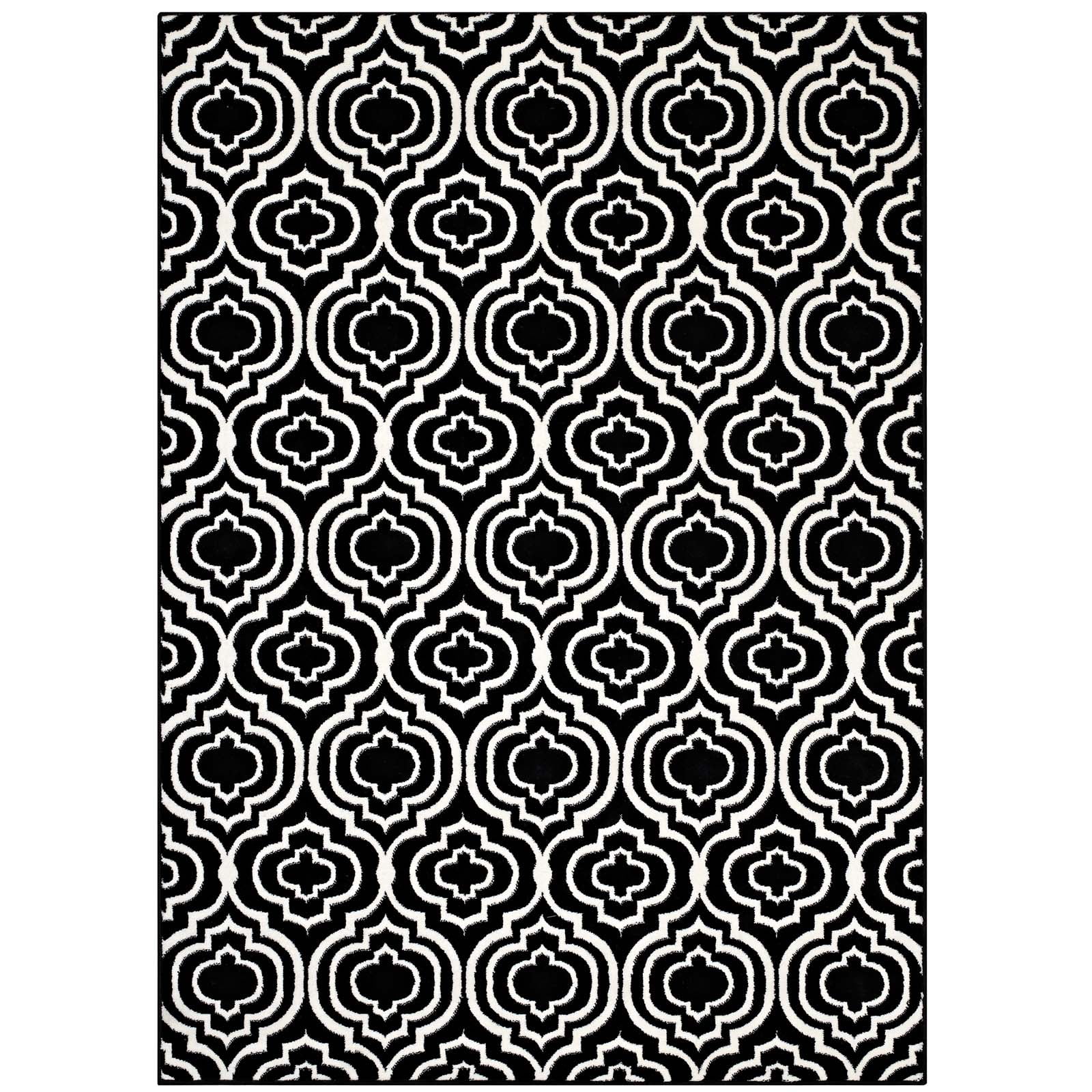 Elegant Trellis 5'x8' Black and White Low-Pile Area Rug