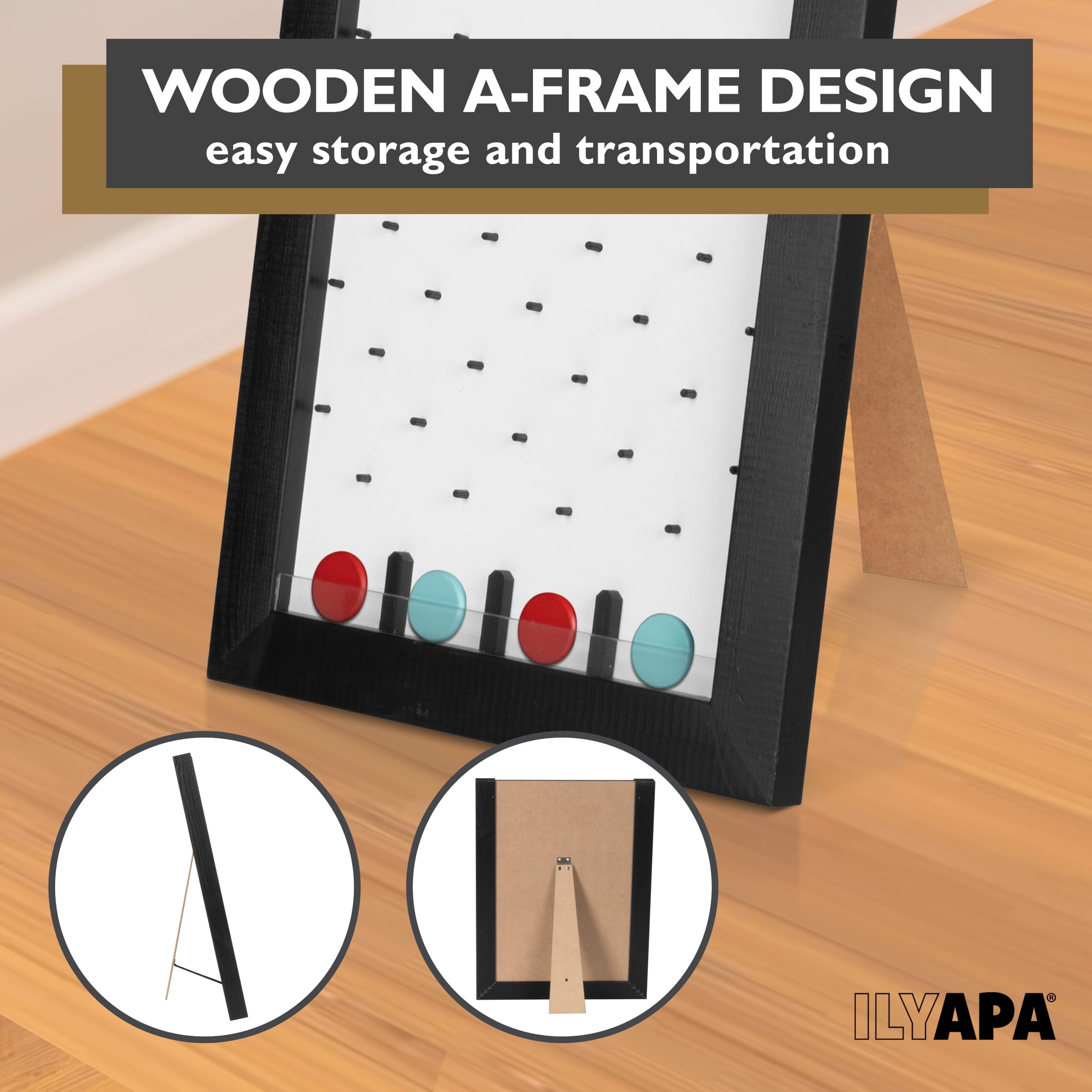 Ilyapa Tabletop Plinko Board Game - 13x17 Inch Portable Prize Drop Plinko Board for Events and Trade Show - Penny Drop Game Includes 8 Coin Discs, Wooden A-Frame Whiteboard Sign, Eraser