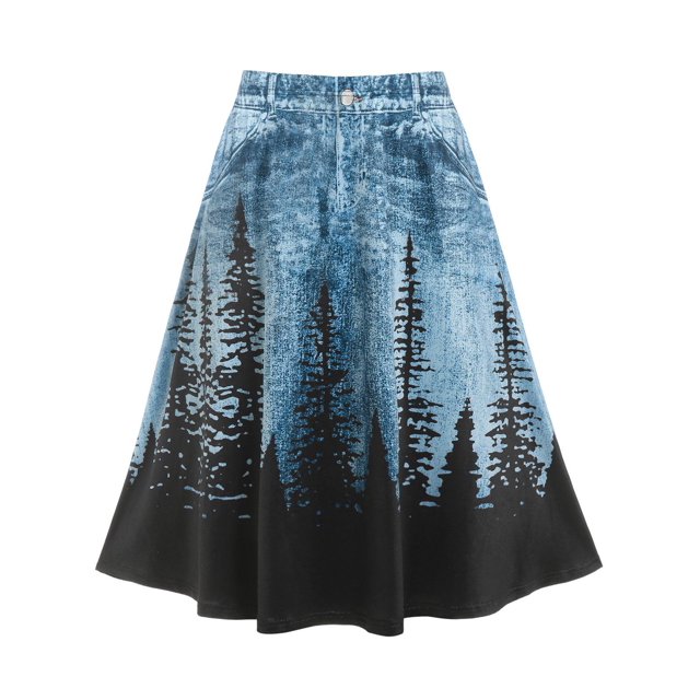 Talla grande 3D Jean Imprimir árboles Longitud de la rodilla Falda Rosegal Faldas Tallas Grandes