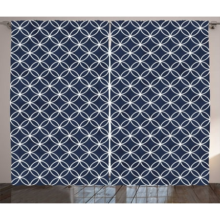 Navy Curtains 2 Panels Set Trellis Inspired Pattern Quatrefoil