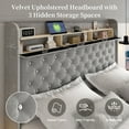 thumbnail image 3 of SIBEDS Queen LED Bed Frame with 52" Crystal Button Tufted Upholstered Headboard, Galaxy Projector & Charging Station, No Box Spring Needed, Velvet Gray, 3 of 8