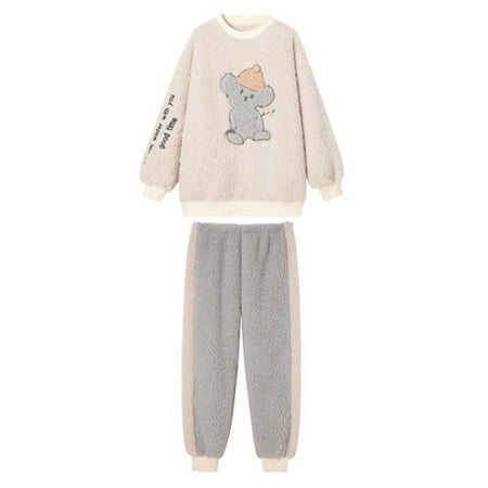 

Lumento Ladies Loose Home Clothes Sleepwear Baggy Solid Color Pajamas Sets Two Pieces Outfits Straight Leg Nightwear Beige L