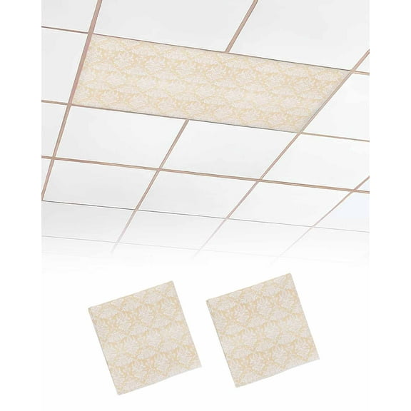 Fluorescent Light Covers for Ceiling Lights 2 Pack, Yellow Ethnic Boho Magnetic Ceiling Light Covers 2x4ft for Classroom Office School, Vintage Mexican Flowers Southwestern Drop Ceiling Light Shade
