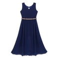 thumbnail image 4 of Yartina Girls V Neck Chiffon Flower Dress Romper Dress Special Occasions Maxi Dress Birthday Navy_Blue 14, 4 of 6