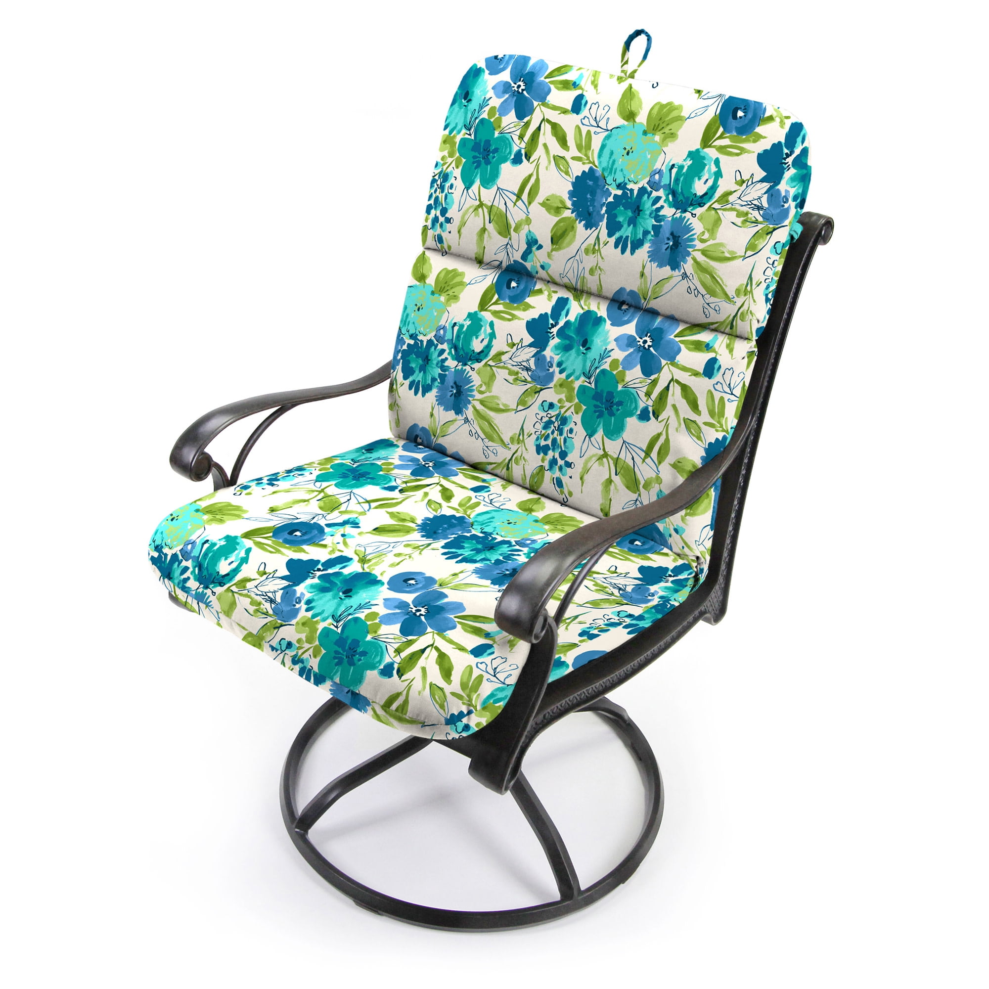 Jordan Manufacturing 45" x 22" Bettina Aqua Cream Floral Rectangular Outdoor Chair Cushion with Ties and Hanger Loop (2 Pack)