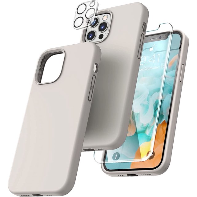 TOCOL Funda 5 en 1 para iPhone 13, con 2 protectores de pantalla + 2 protectores de lente de cámara, funda de silicona líquida para iPhone 13, azul medianoche