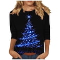 thumbnail image 2 of Craaazy Christmas Tops for Women Crew Neck 3/4 Sleeve Womens Shirts Christmas Print Blouse Gifts for Women, 2 of 5