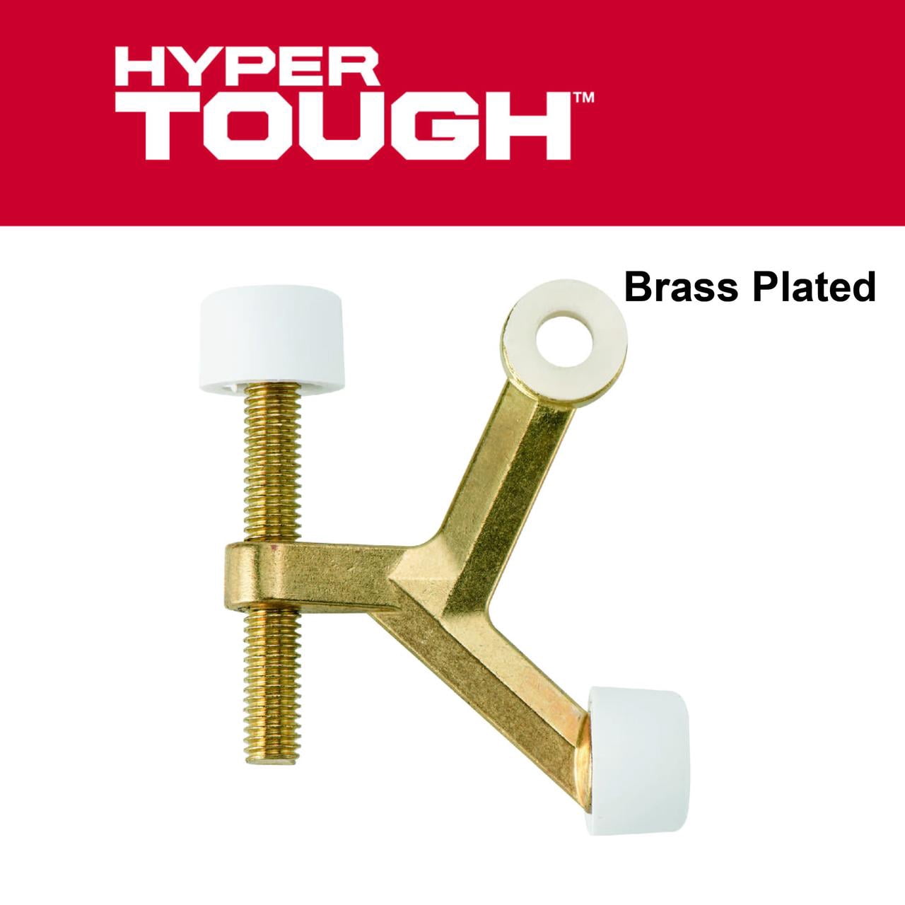 (4 pack) Hyper Tough New Hardware Hinge Pin Mounted Doorstop, Brass Plated,Assembled Product Depth 5.65,Height 0.7,Width 2.7 inch.