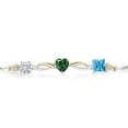thumbnail image 2 of Gem Stone King 925 Silver and 10K Yellow Gold Moissanite Green Nano Emerald Swiss Blue Topaz and Lab Grown Diamond Tennis Bracelet for Women By Keren Hanan (2.00 cttw, Adjustable up To 9 inch), 2 of 4