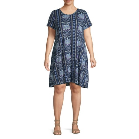 French Laundry Women's Plus Size Crew Neck T-Shirt Dress with Lattice Back (Best Fabric For Dress Shirts)