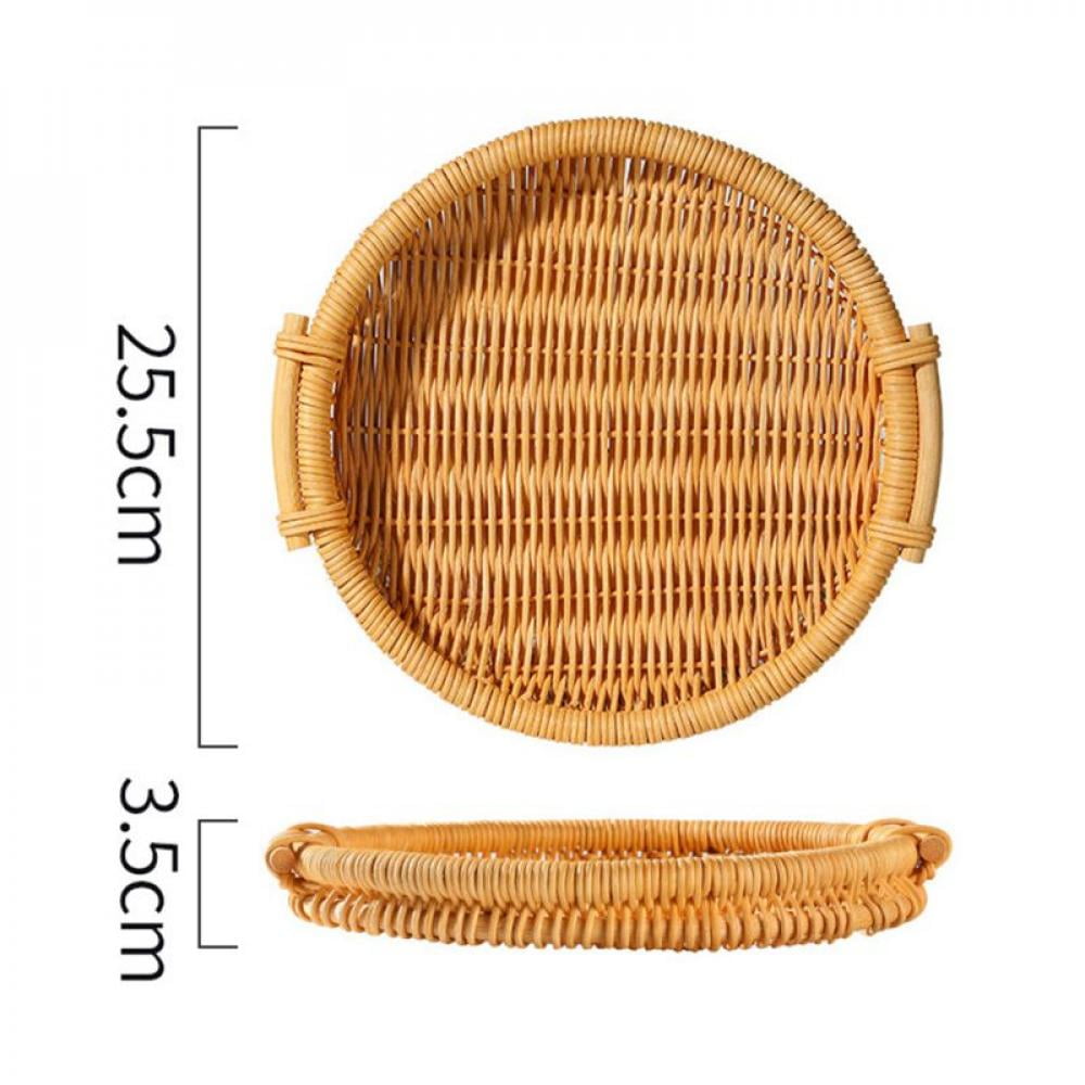 Rattan Bread Basket Oval Hand-Woven Tea Tray Food Serving Decor Tray 